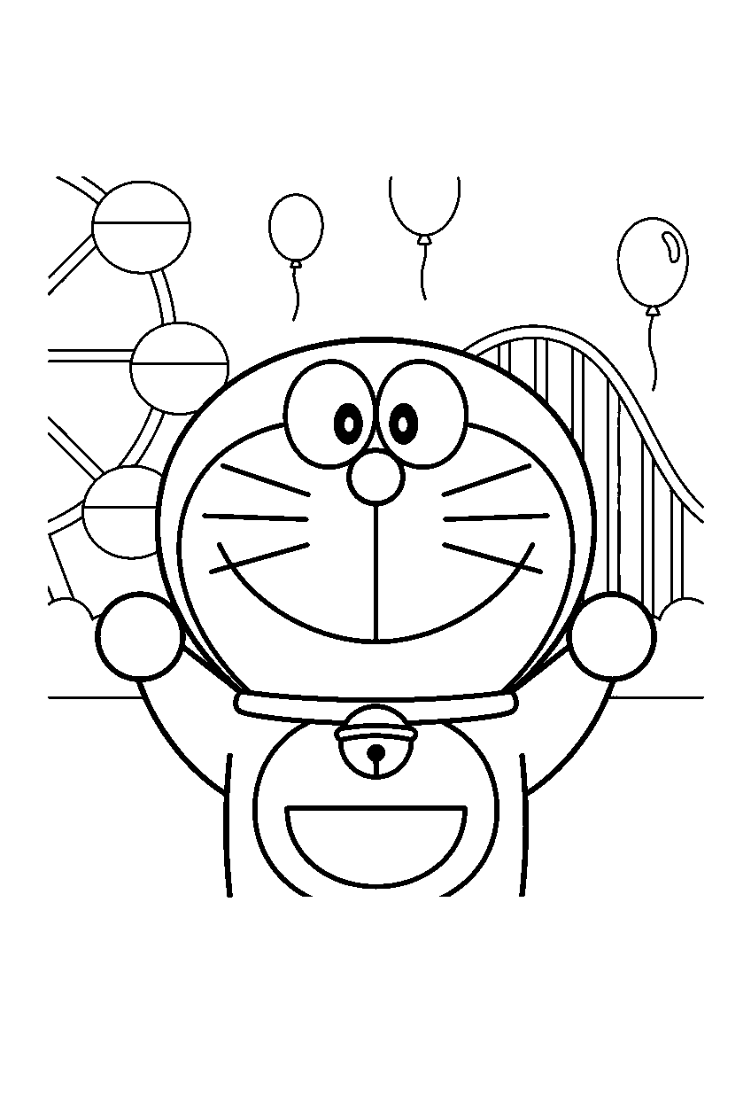 doraemon in amusement park line art