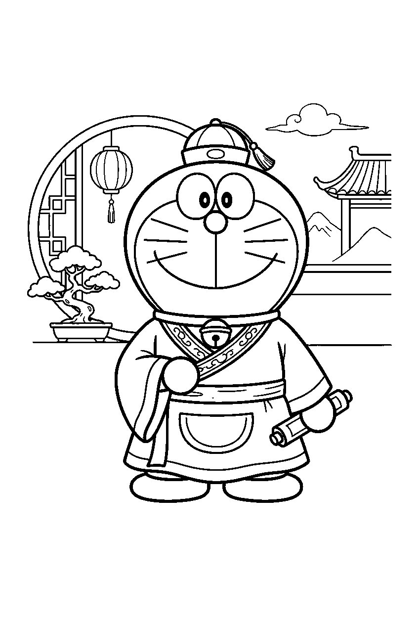 doraemon in ancient china line art