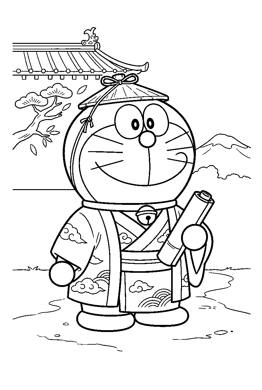 doraemon in ancient japan line art