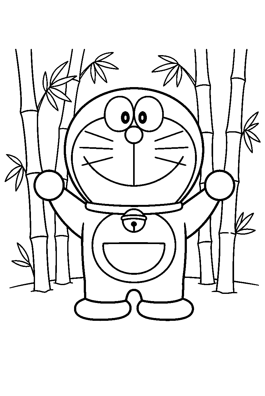 doraemon in bamboo grove line art