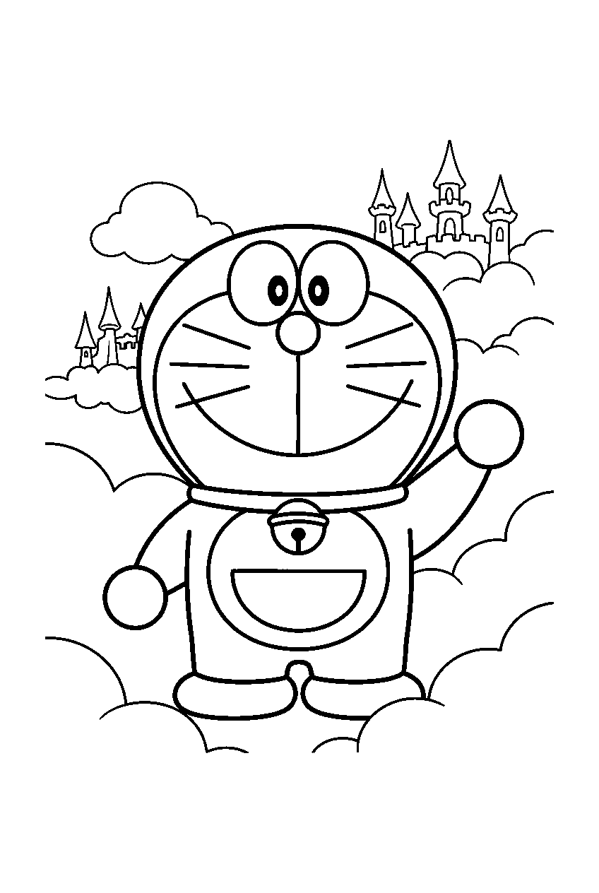 doraemon in cloud kingdom line art