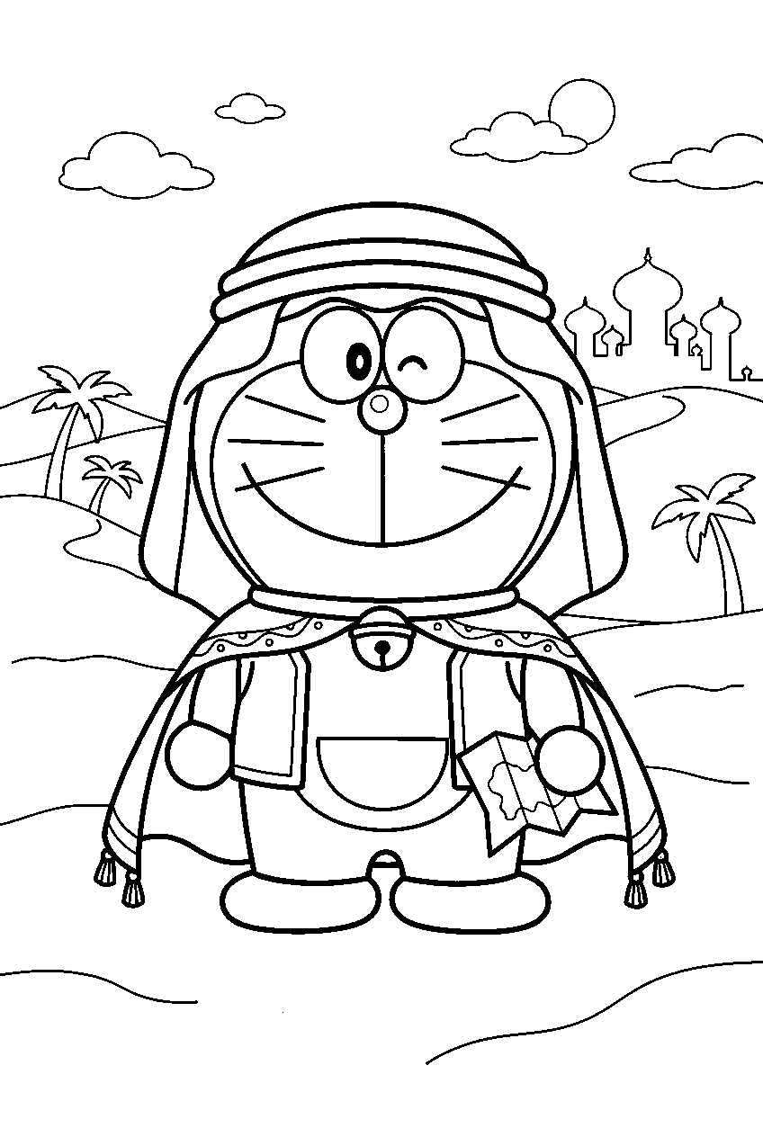 doraemon in desert kingdom line art