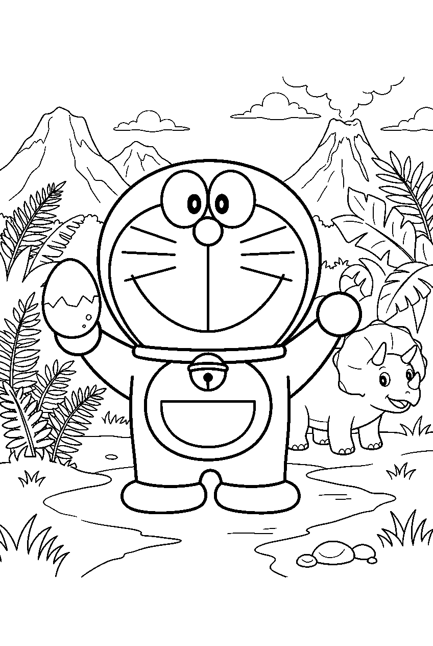 doraemon in dinosaur world line art