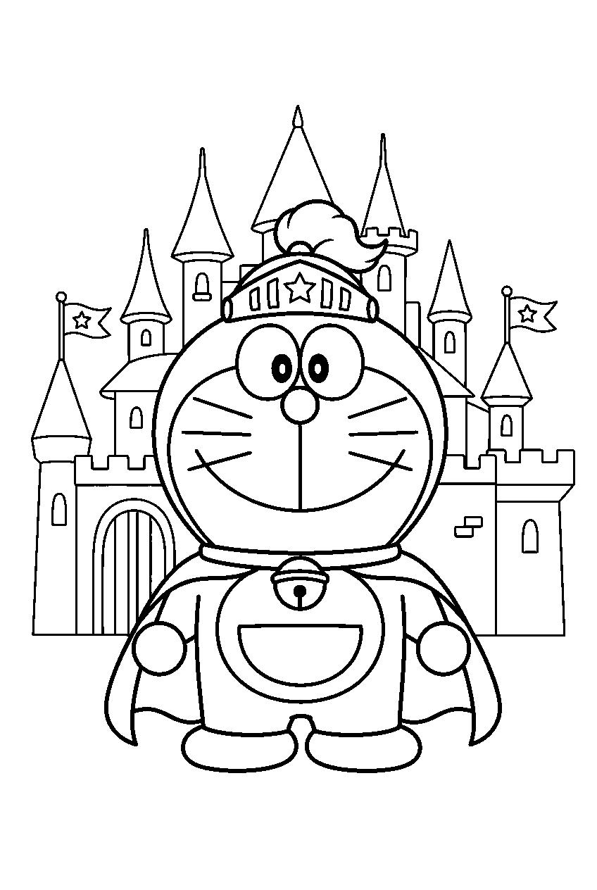 doraemon in fantasy castle line art