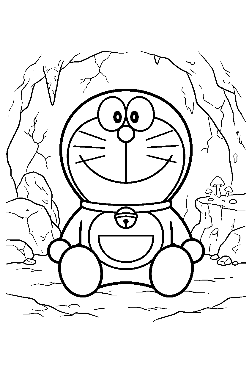 doraemon in hidden cave line art