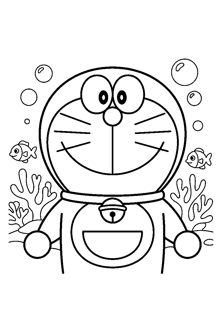 doraemon in ocean kingdom line art