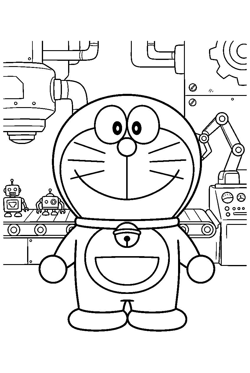 doraemon in robot factory line art