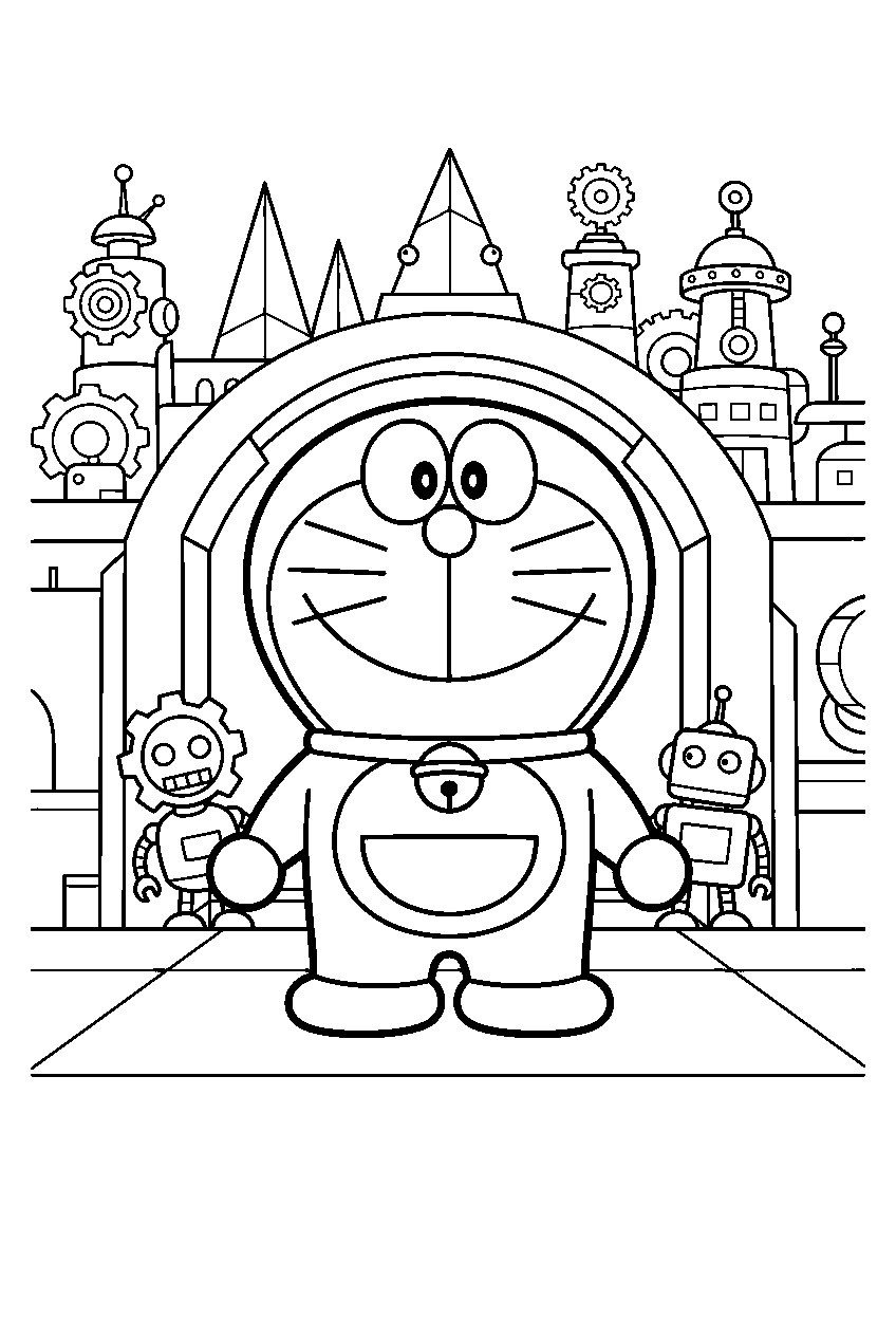 doraemon in robot kingdom line art
