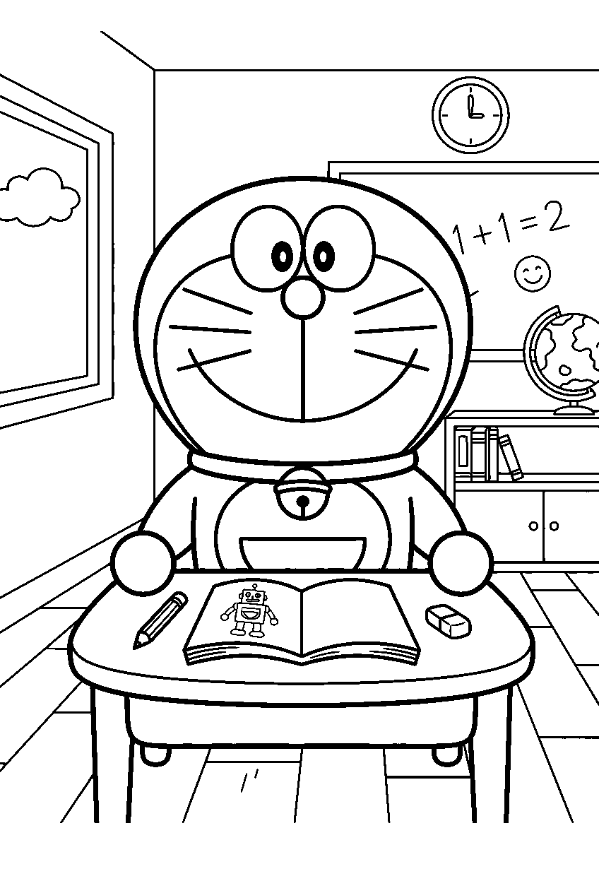 doraemon in robot school line art