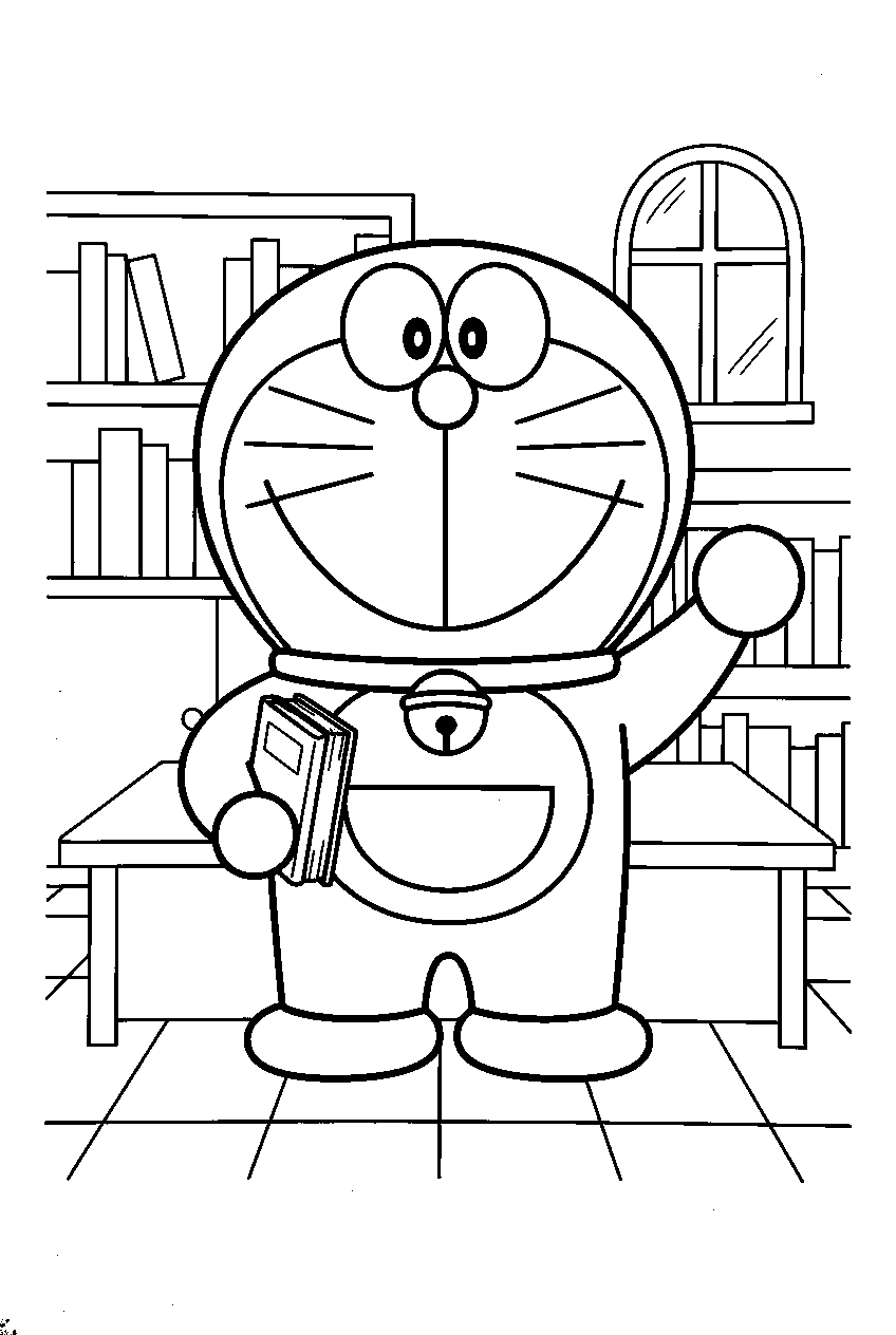 doraemon in school library line art