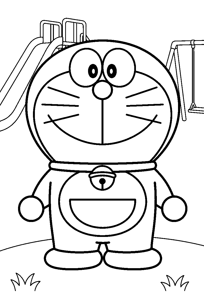 doraemon in school playground line art