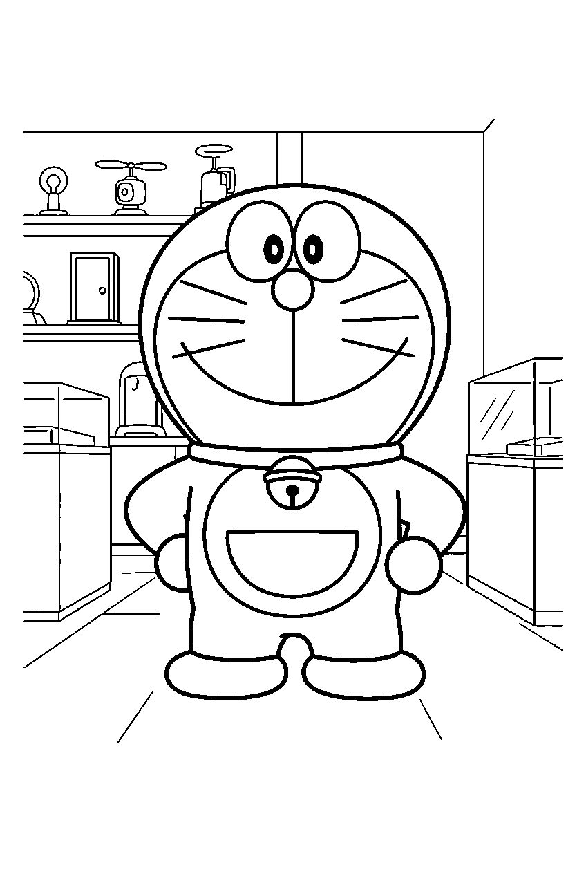 doraemon in secret gadget museum line art