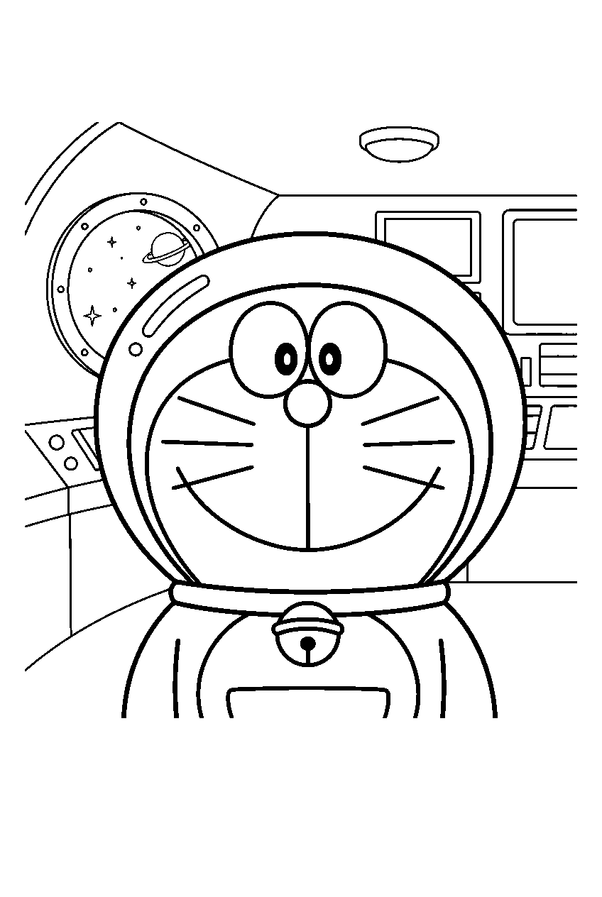 doraemon in space station line art