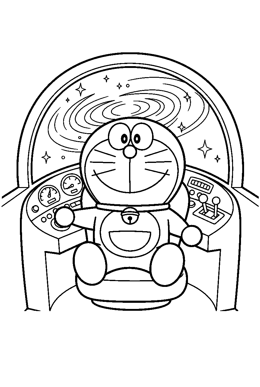 doraemon in time machine room line art