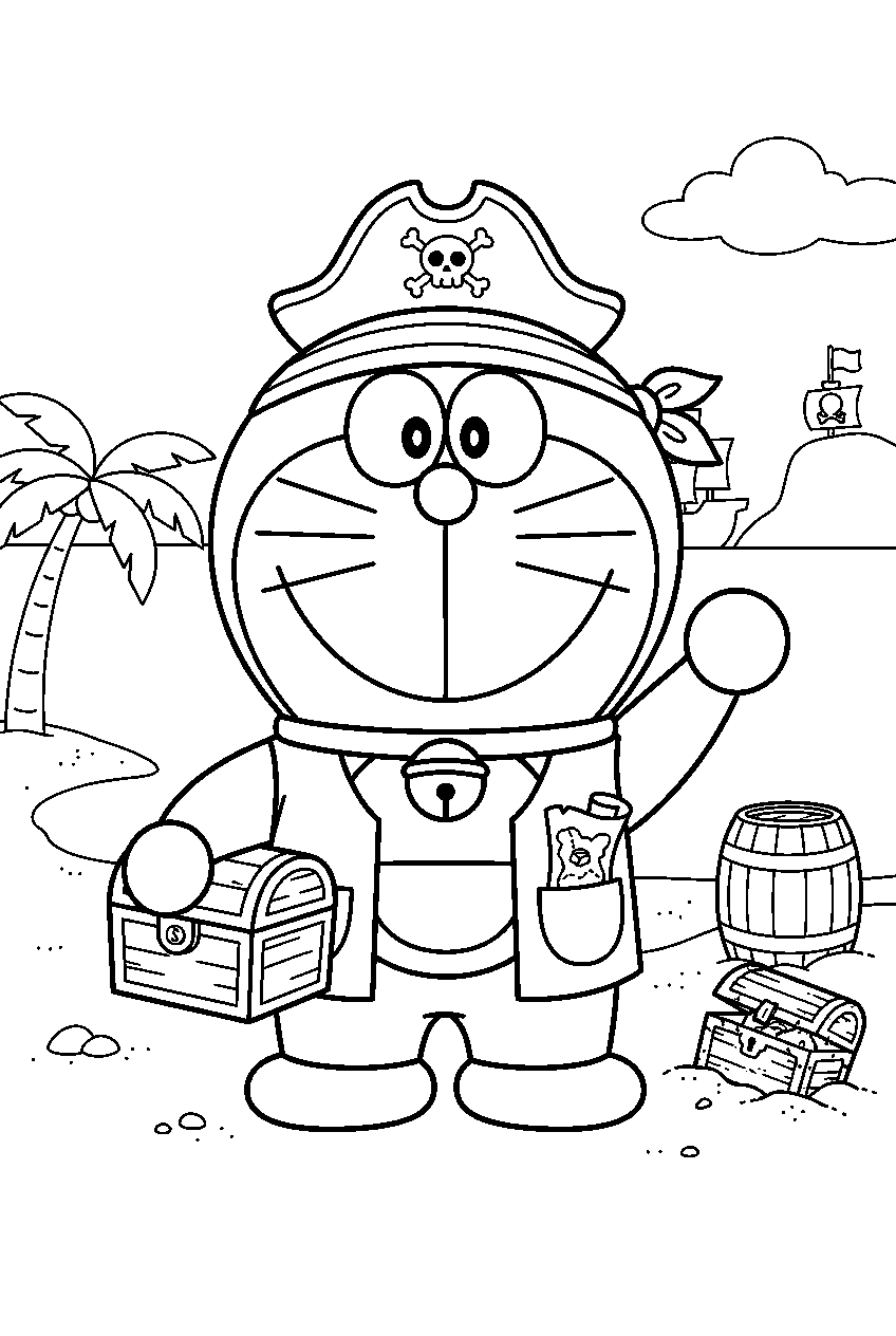 doraemon in treasure island line art