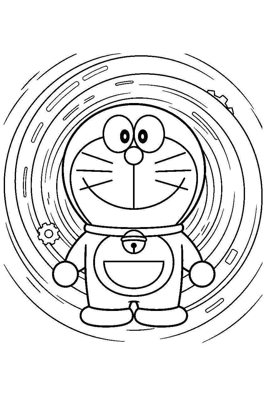 doraemon inside time tunnel line art