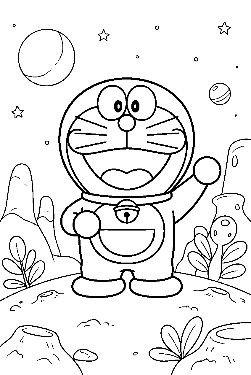 doraemon on alien planet line art