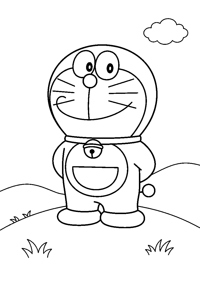 doraemon on back hill line art
