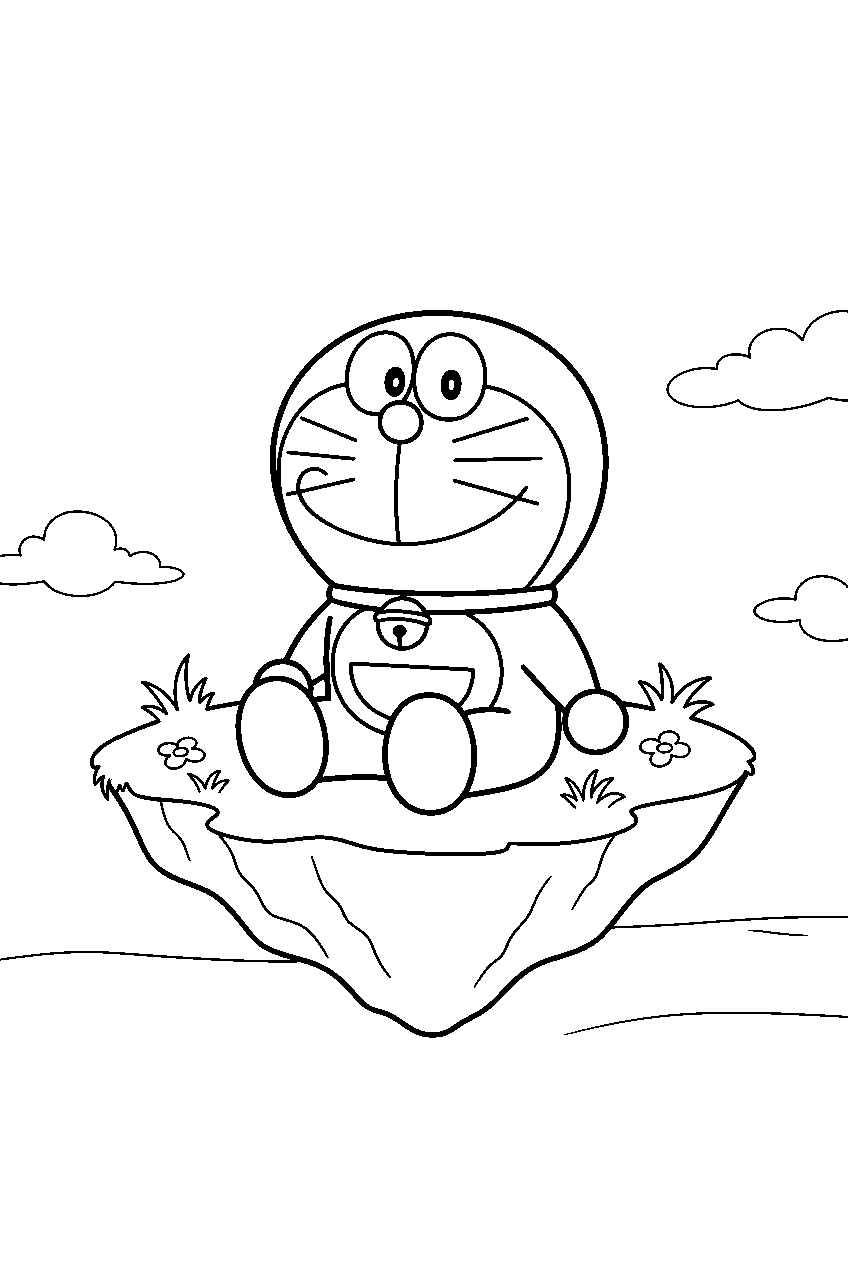 doraemon on floating island line art