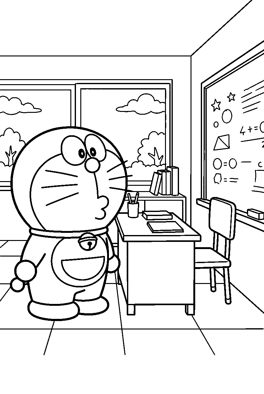 doraemon watching in classroom line art