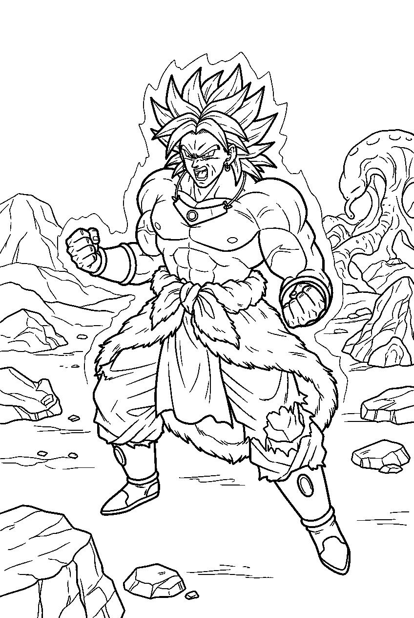 dragon ball z broly in majin buu battlefield line art