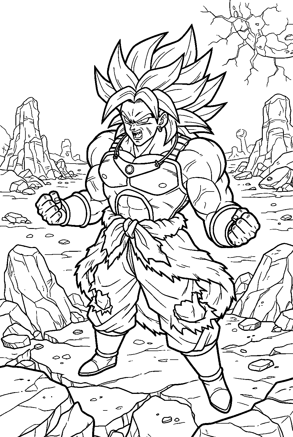 dragon ball z broly on destroyed namek line art