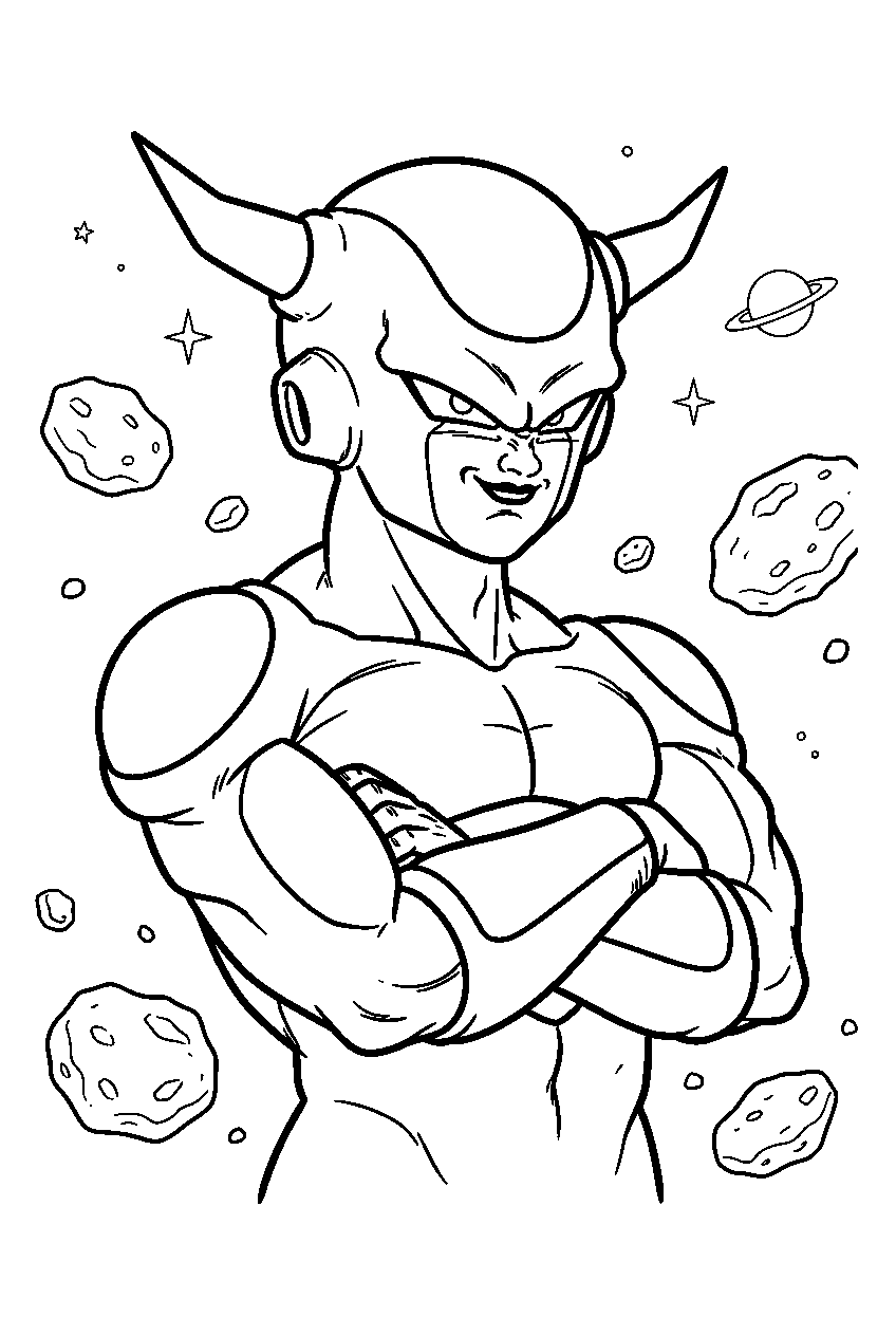 dragon ball z frieza in asteroid field line art