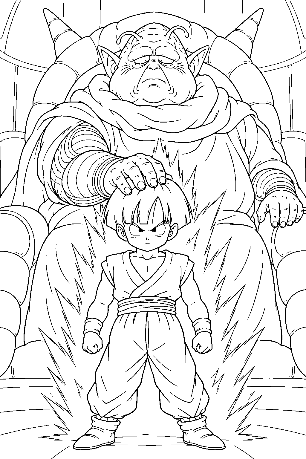 dragon ball z gohan having his hidden power awakened by guru line art