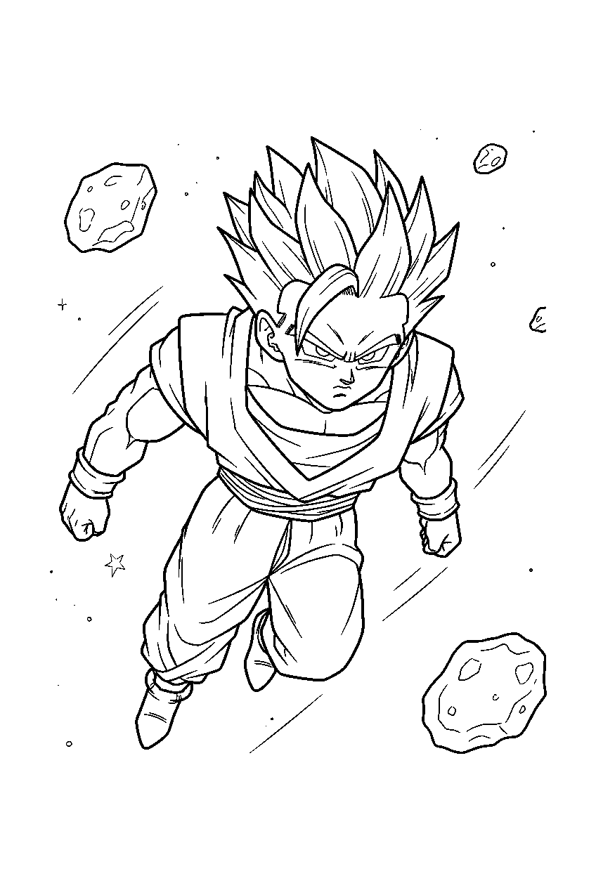 dragon ball z gohan in asteroid field line art