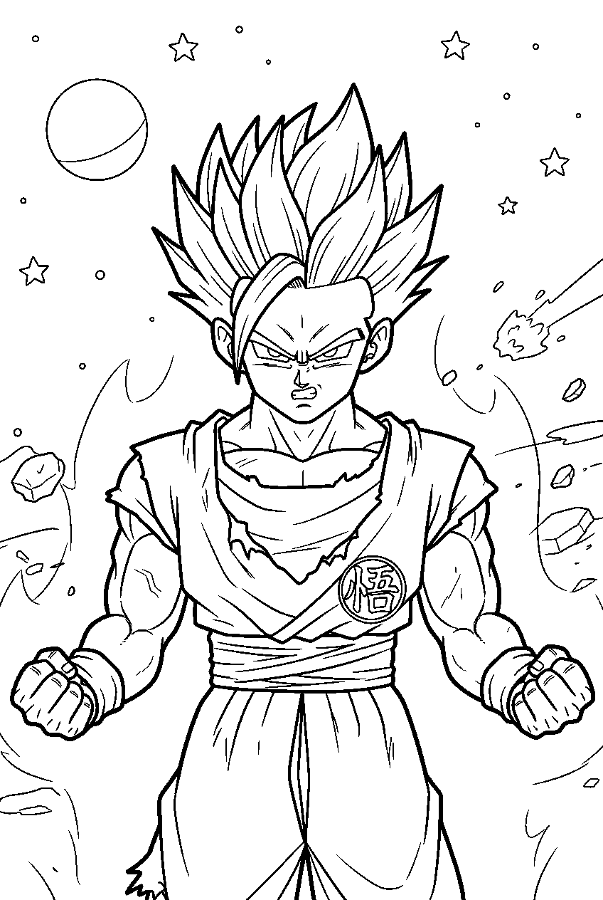 dragon ball z gohan in space battlefield line art