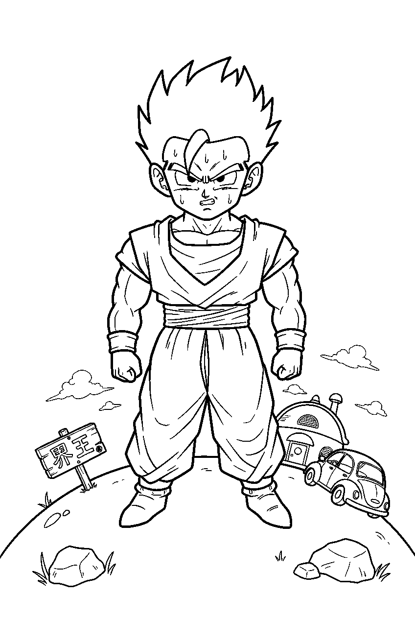 dragon ball z gohan on king kai s planet line art