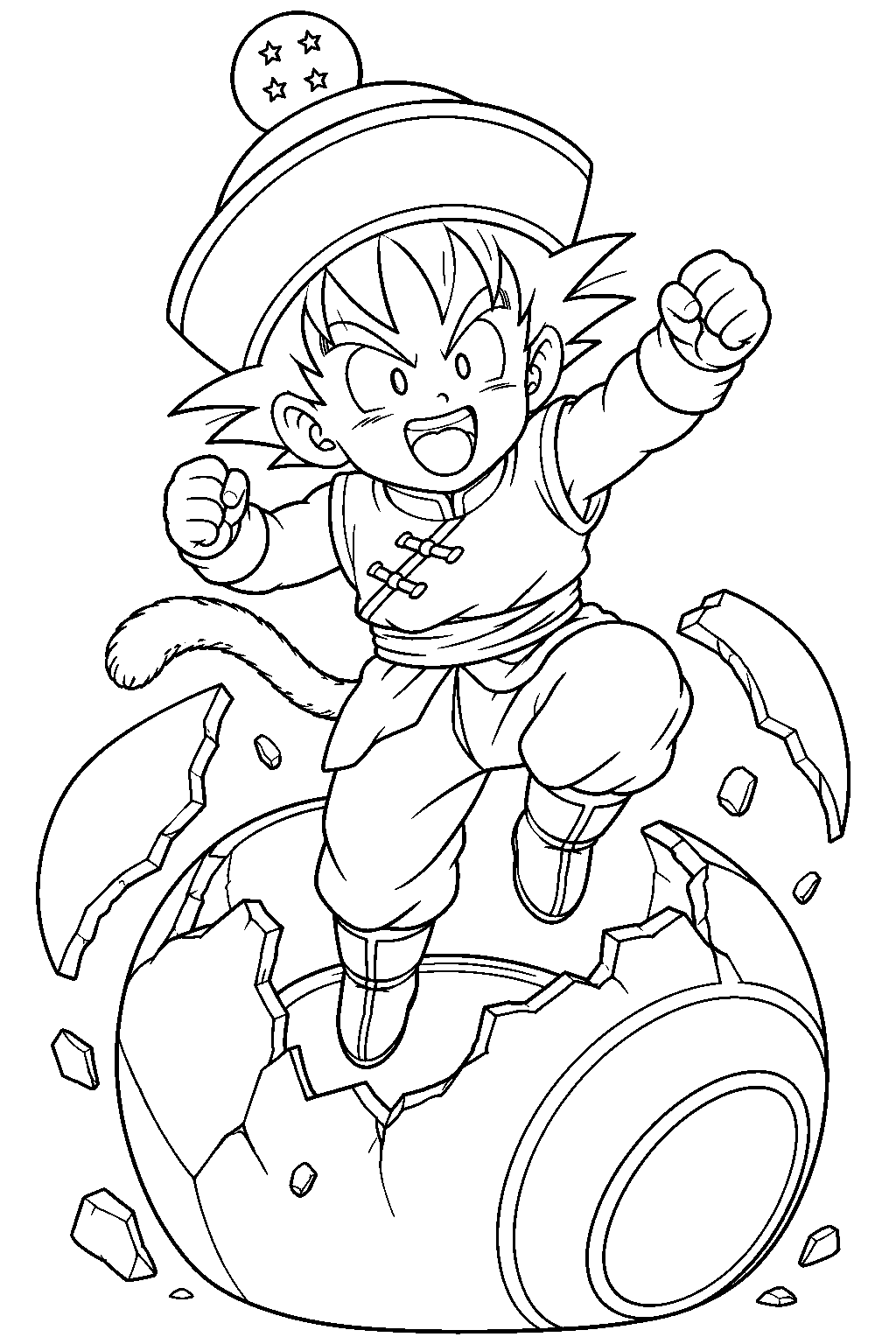 dragon ball z kid gohan breaking out of raditz s space pod line art