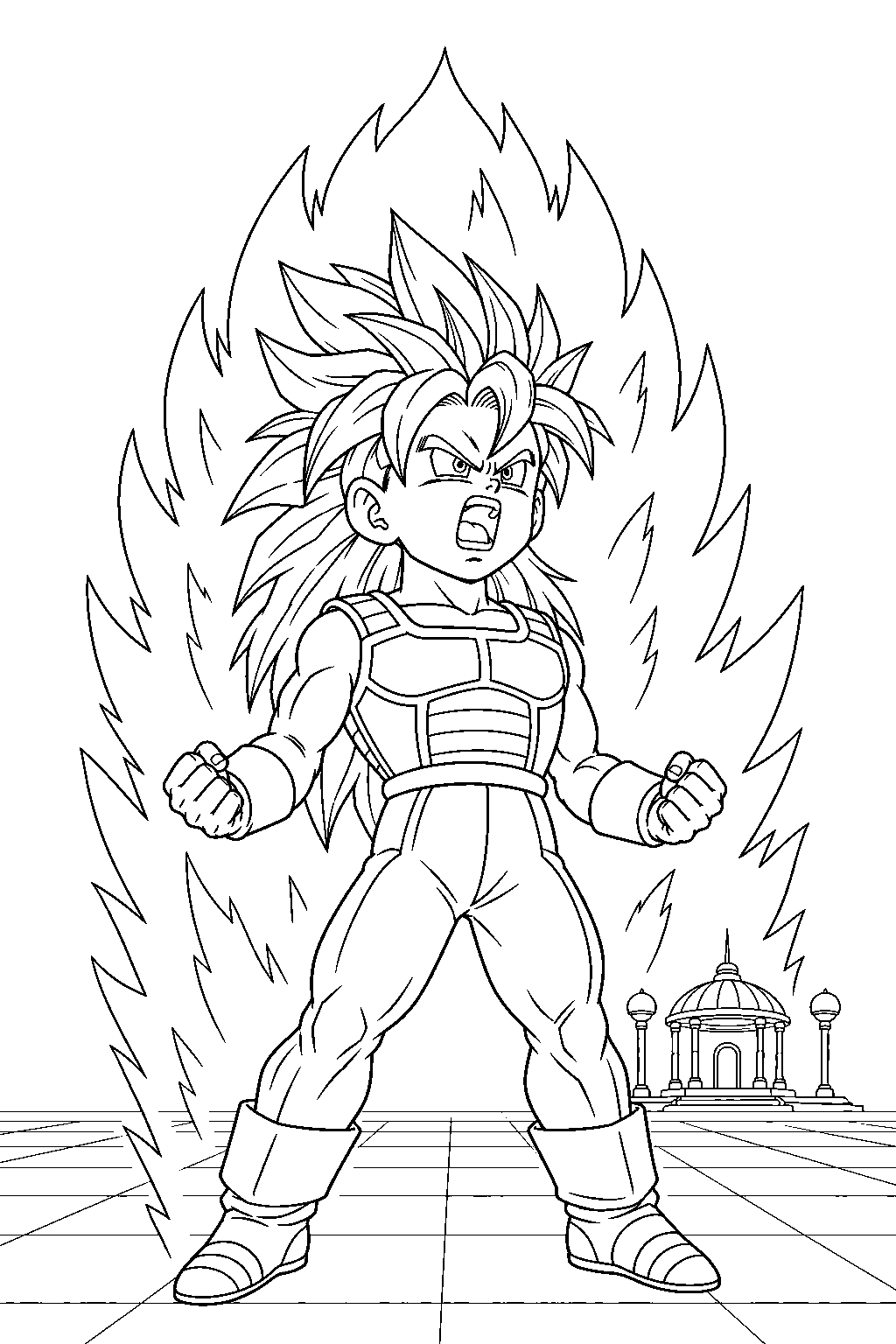 dragon ball z long haired gohan becoming a super saiyan in the hyperbolic time chamber line art