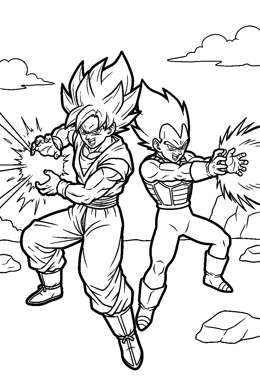 dragon ball z goku firing a kaioken kamehameha against vegeta s galick gun line art