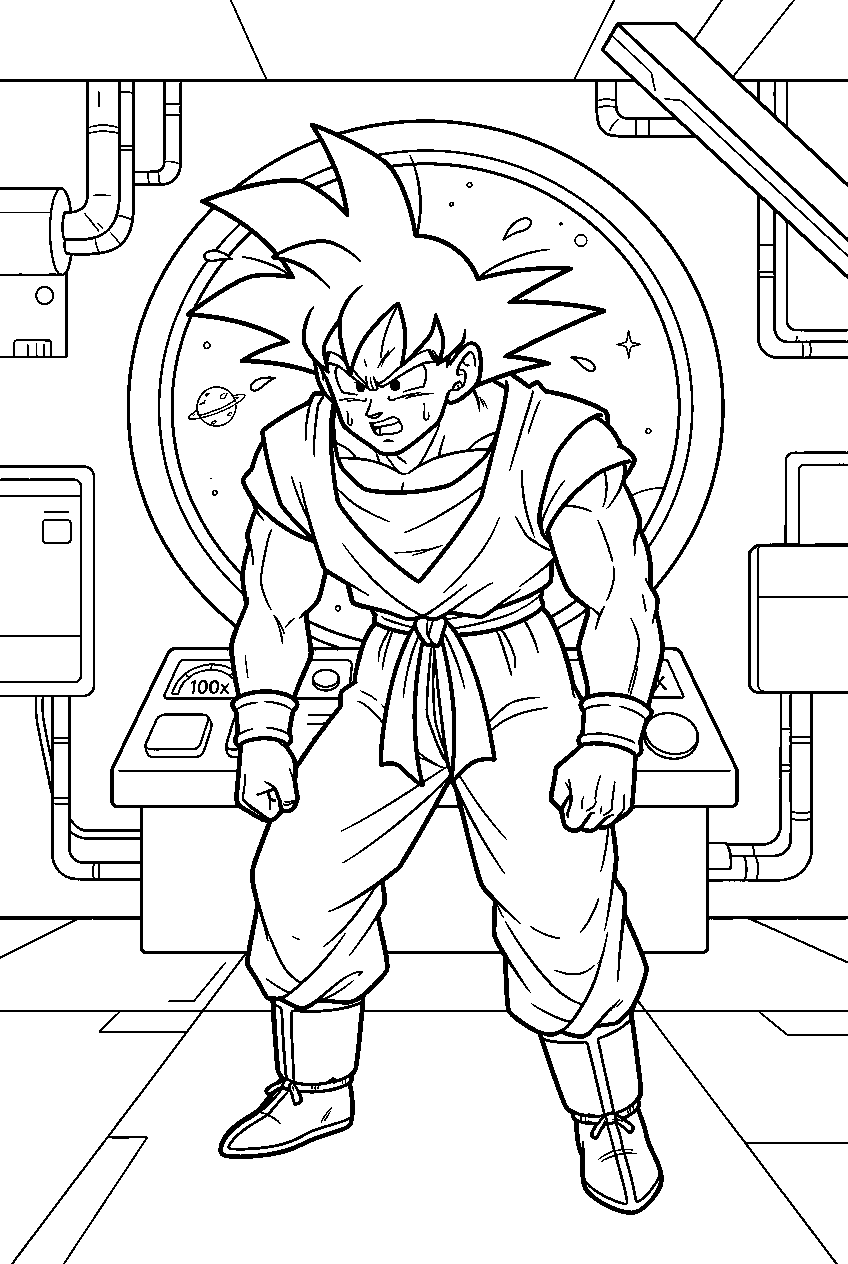dragon ball z goku in gravity training room line art