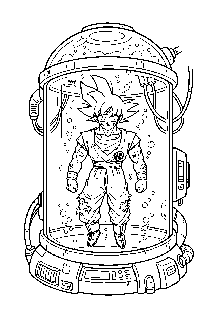 dragon ball z goku in healing chamber line art