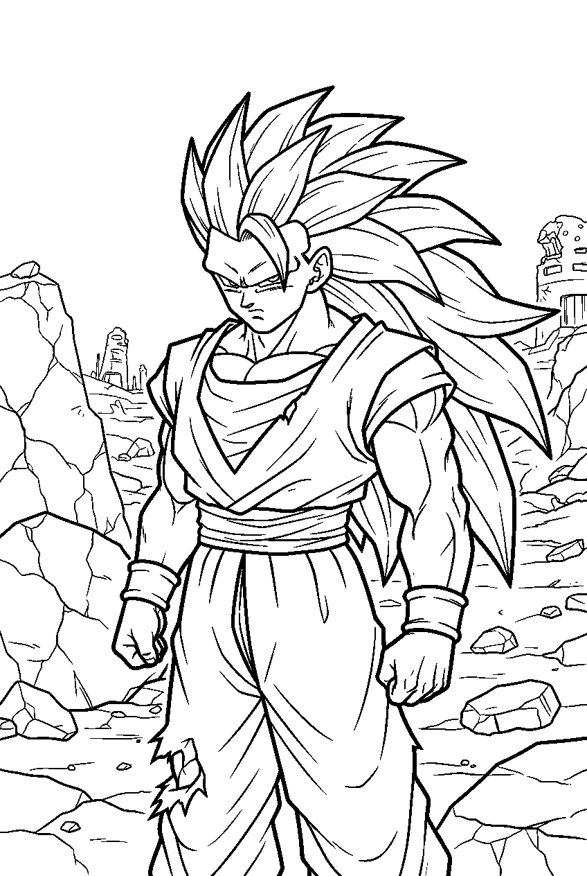 dragon ball z goku in majin buu battlefield line art