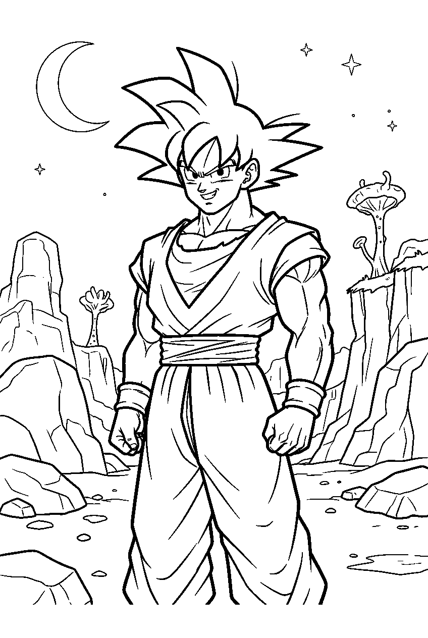 dragon ball z goku on alien planet line art