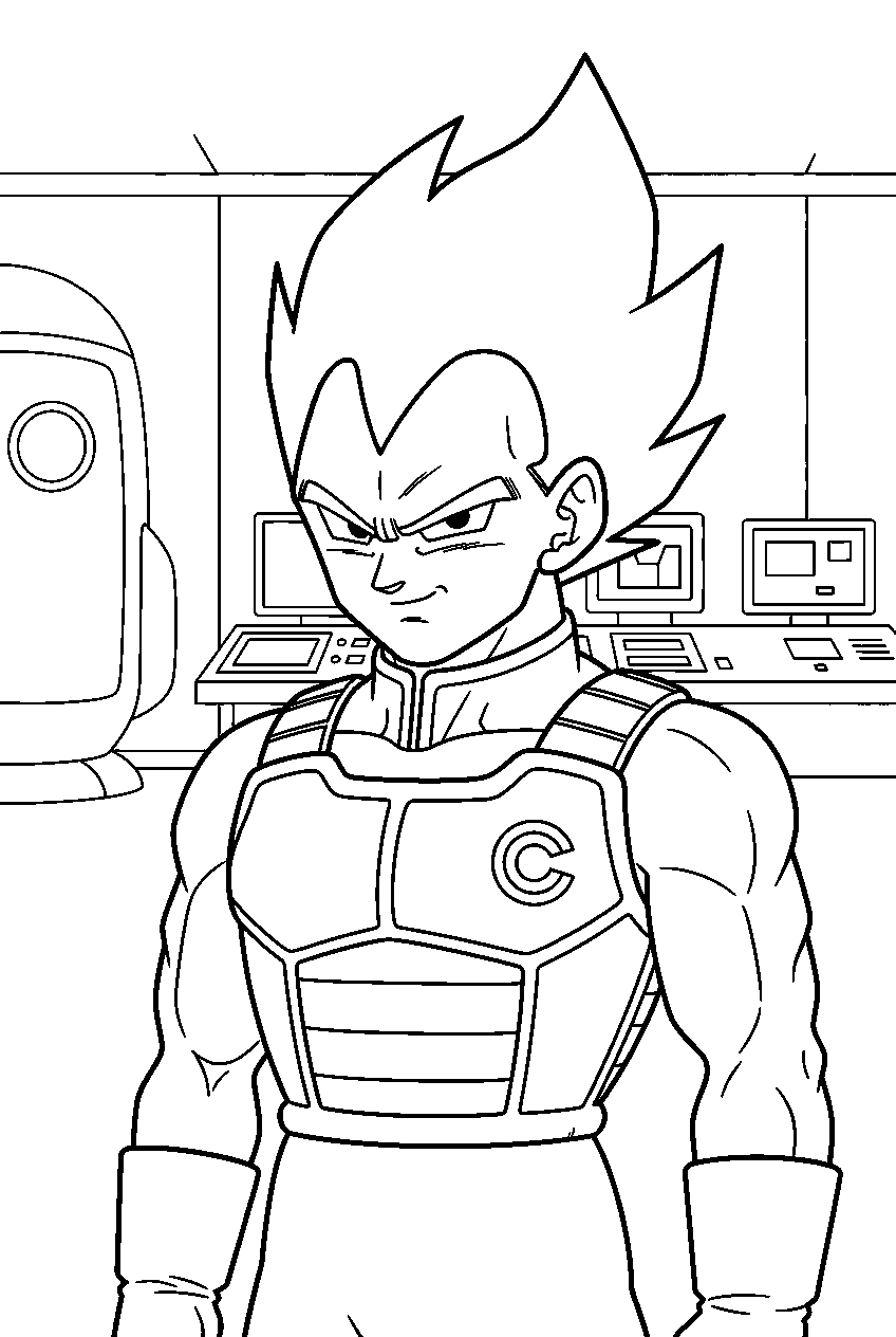 dragon ball z vegeta at capsule corporation line art