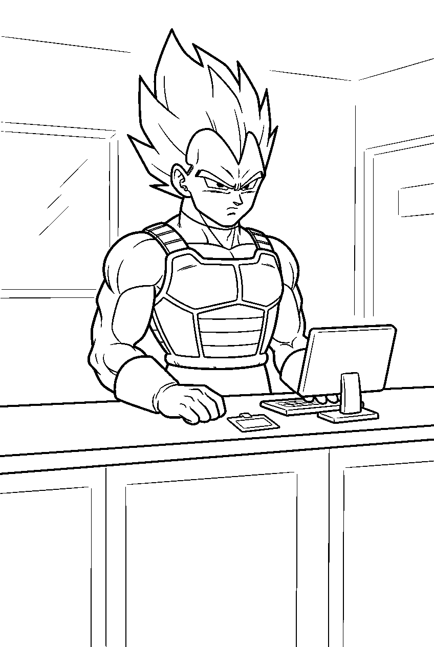 dragon ball z vegeta at check in station line art