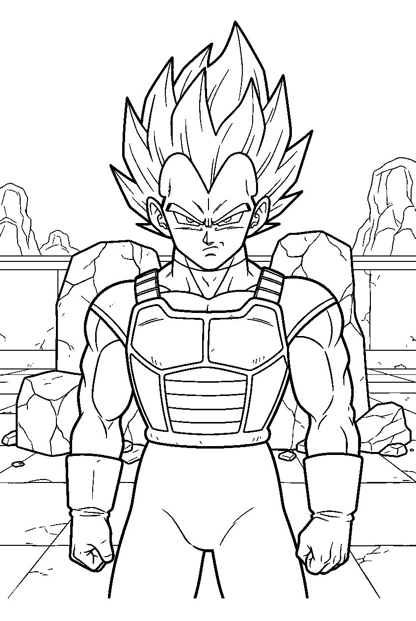 dragon ball z vegeta in cell games arena line art