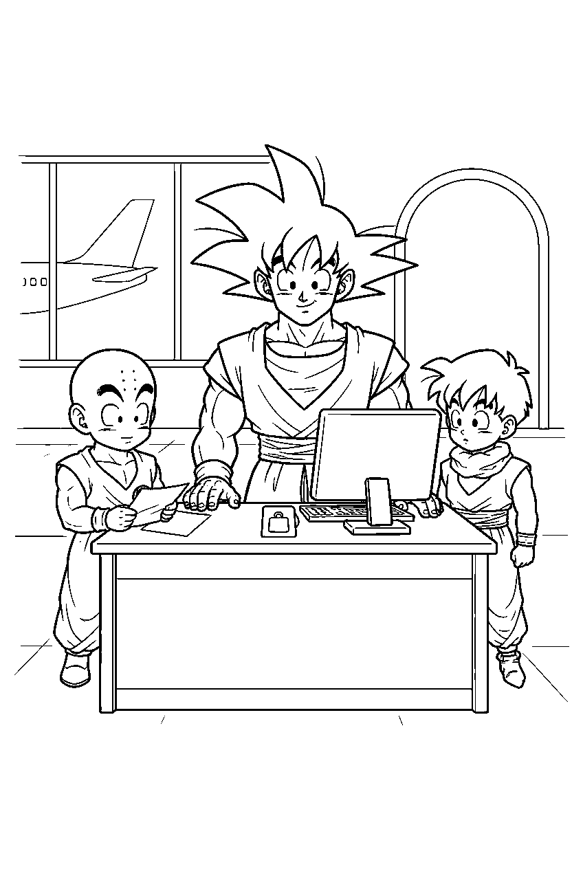 dragon ball z characters at check in station line art