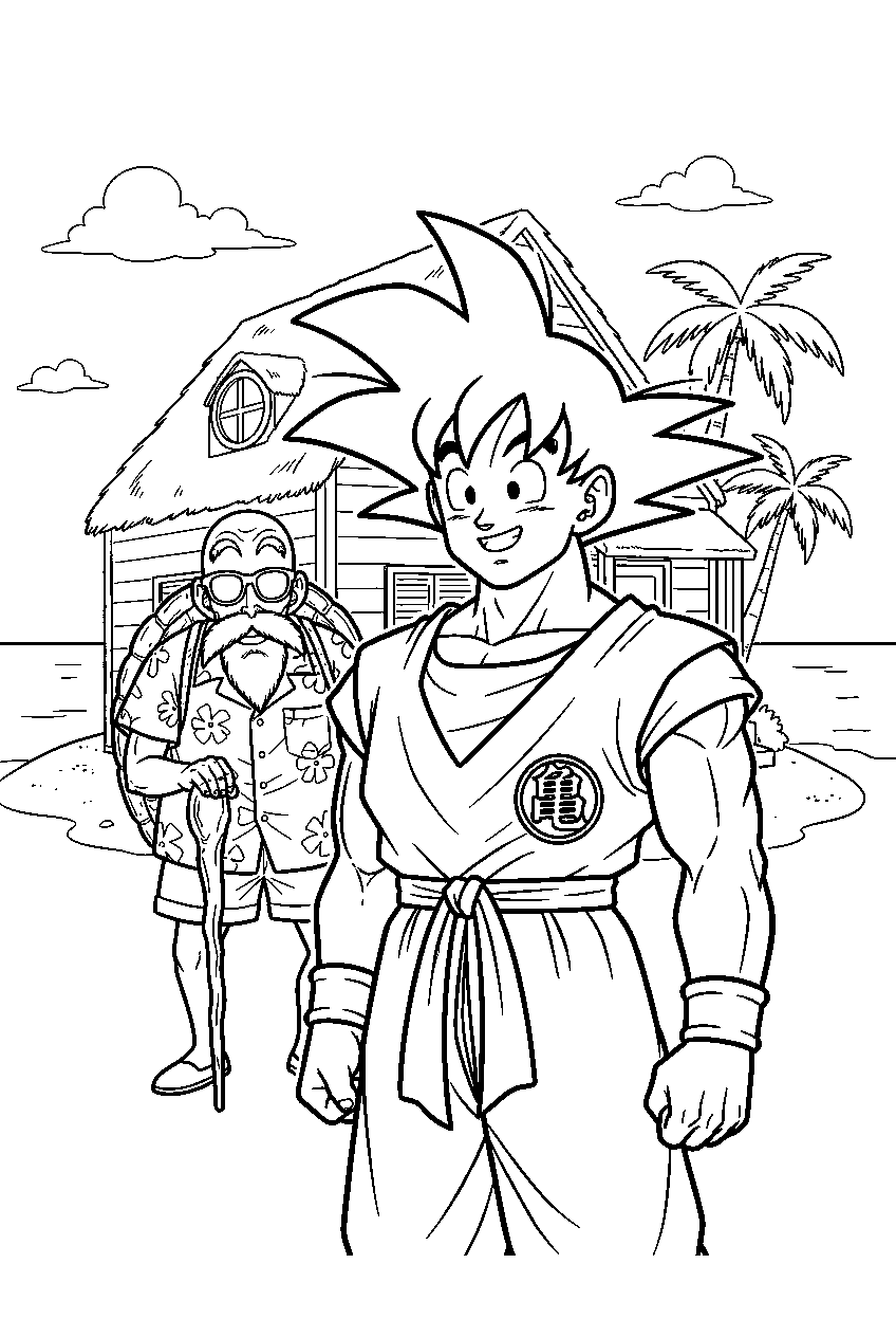 dragon ball z characters at kame house line art