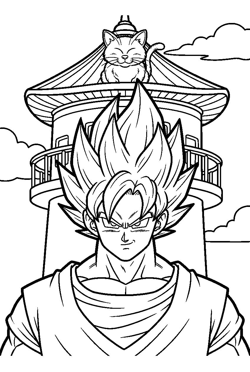 dragon ball z characters at korin tower line art