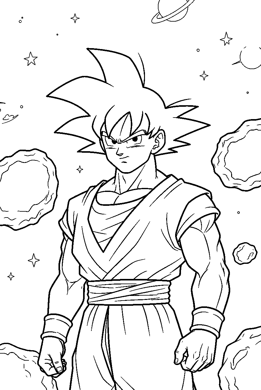 dragon ball z characters in asteroid field line art