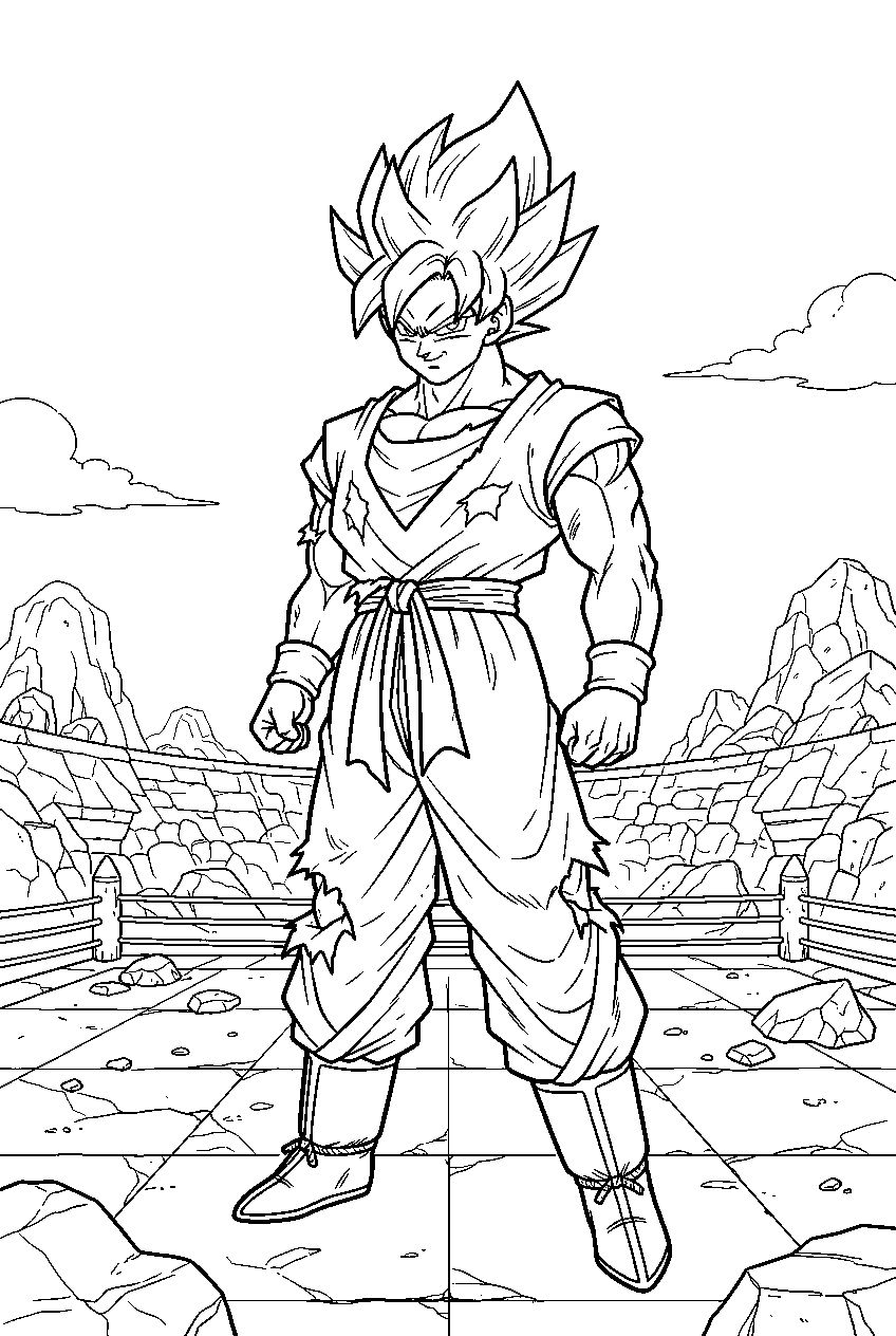 dragon ball z characters in cell games arena line art