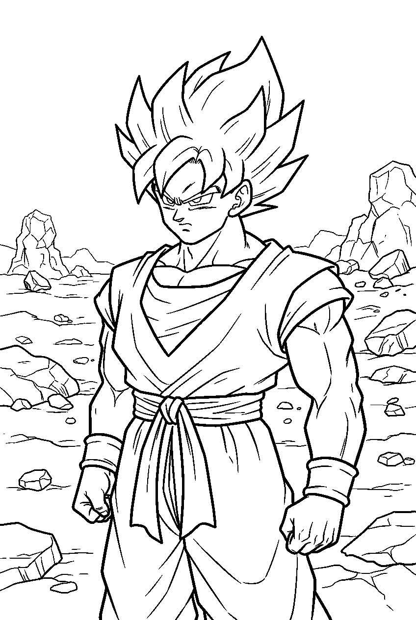 dragon ball z characters in cell games wasteland line art