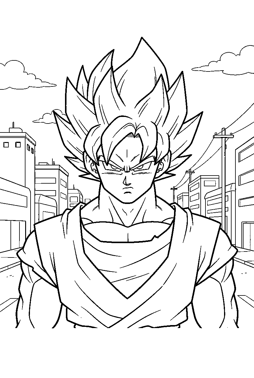 dragon ball z characters in city street line art
