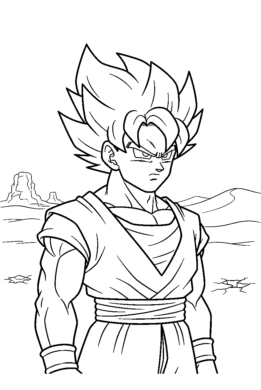 dragon ball z characters in desert battlefield line art