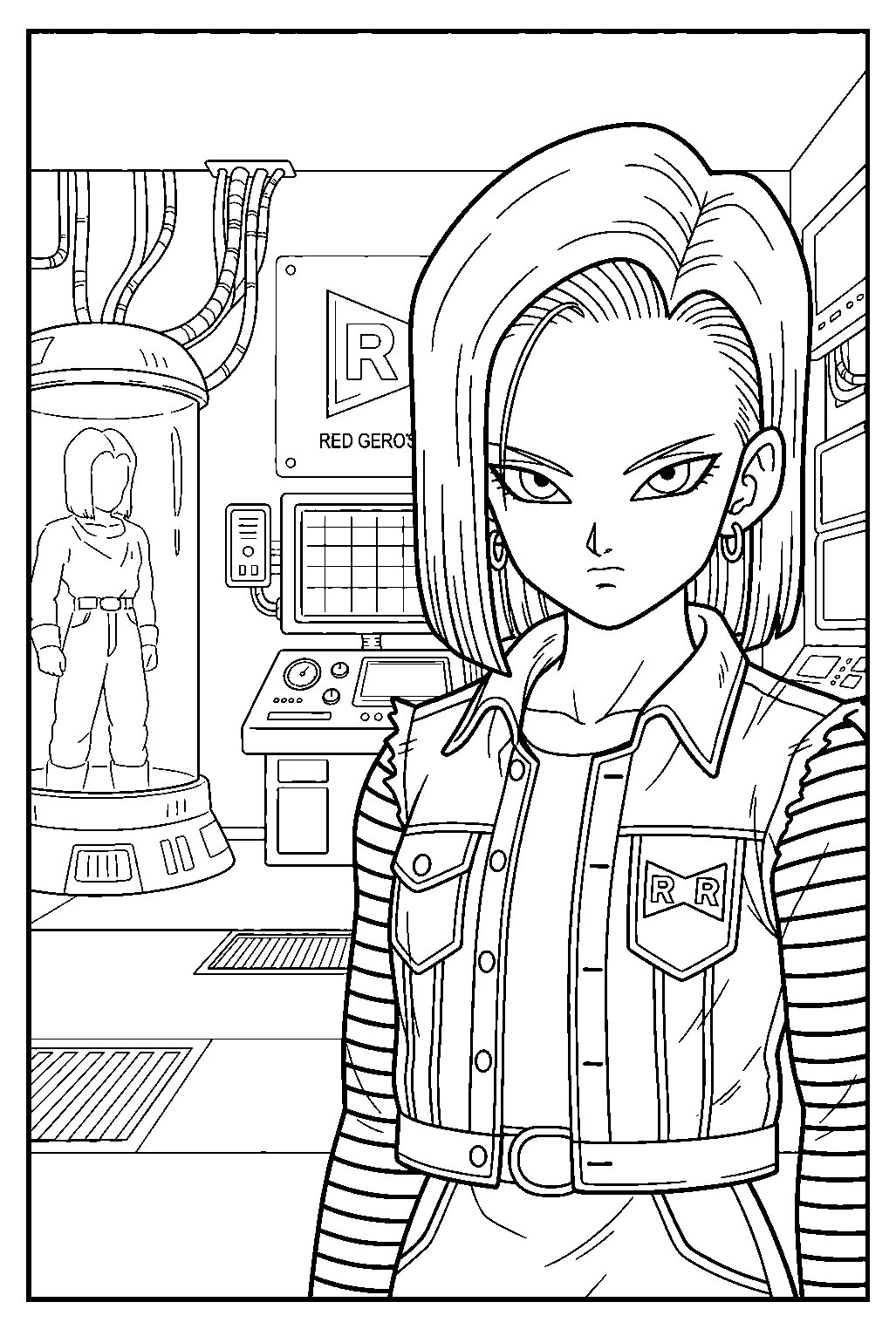 dragon ball z characters in dr gero s secret laboratory line art